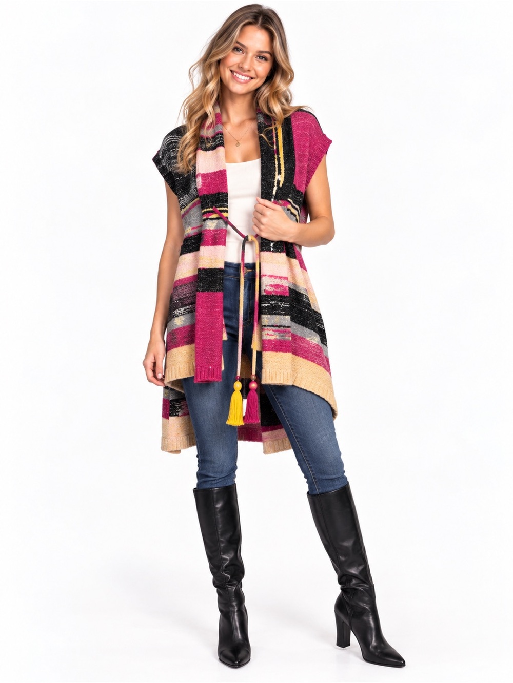 Skovhuus Danish Merino Wool Blend Colorblock Long Vest Cardigan |  Size 1